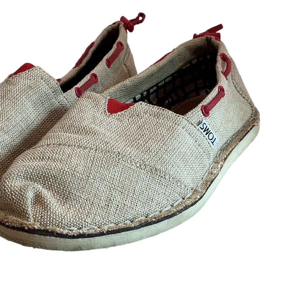 TOMS Bimini Beige Burlap Red Cord Boat Shoe Slip On Loafers Women's 7.5 - Picture 7 of 7